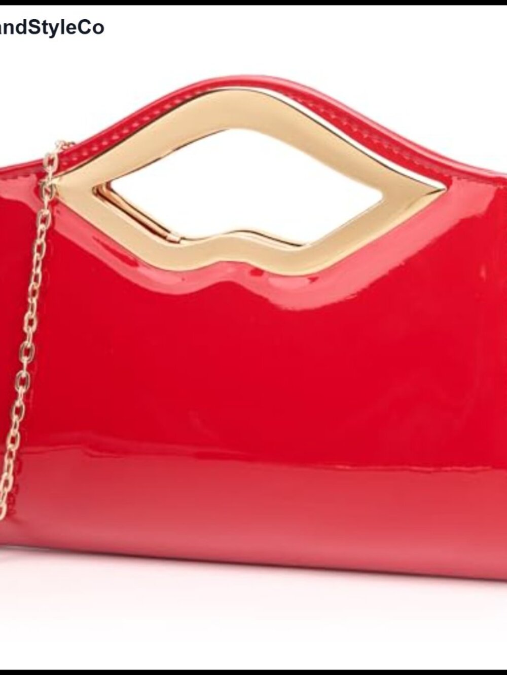 Patent Leather Clutch with Lips-Shaped Handle & Detachable Chain